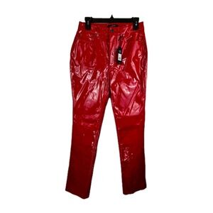AFRM Faux Leather Heston Straight Leg Pants in Jester Red 27 Latex Look Sexy NWT